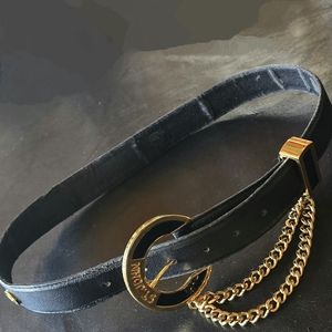 St. John Black and Gold Chain Belt with Circular Buckle